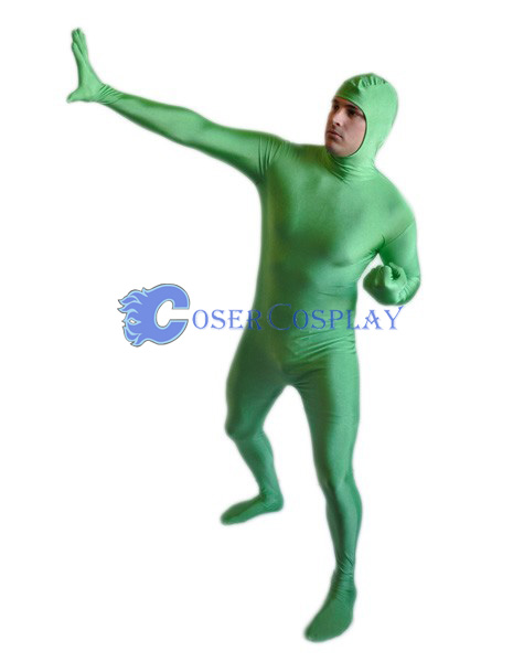 Open Face Lycra Spandex Zentai Green Male